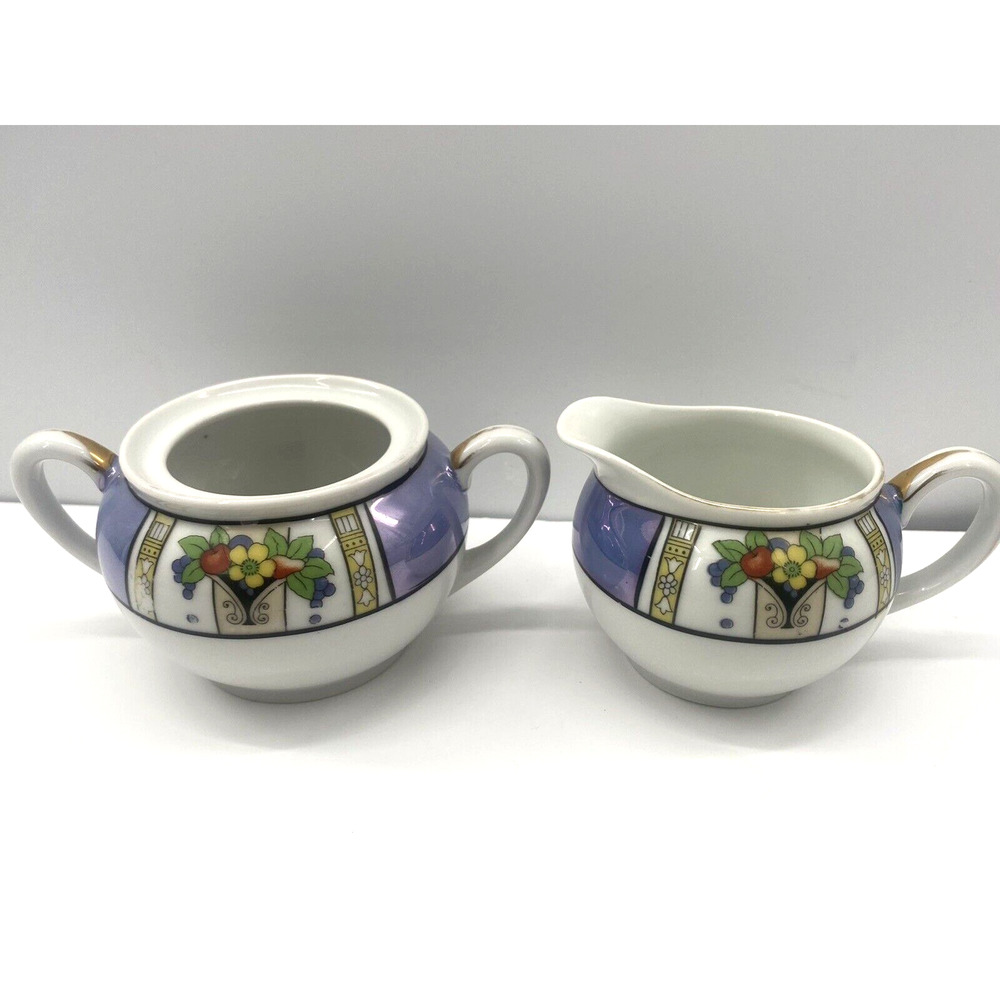 Noritake Lusterware Japan Creamer Set Violet Floral w creamer and sugar bowl